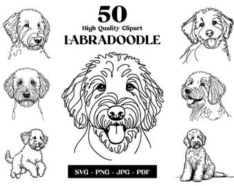 Labradoodle Line Art: SVG PNG Clipart Bundle (Digital Download)