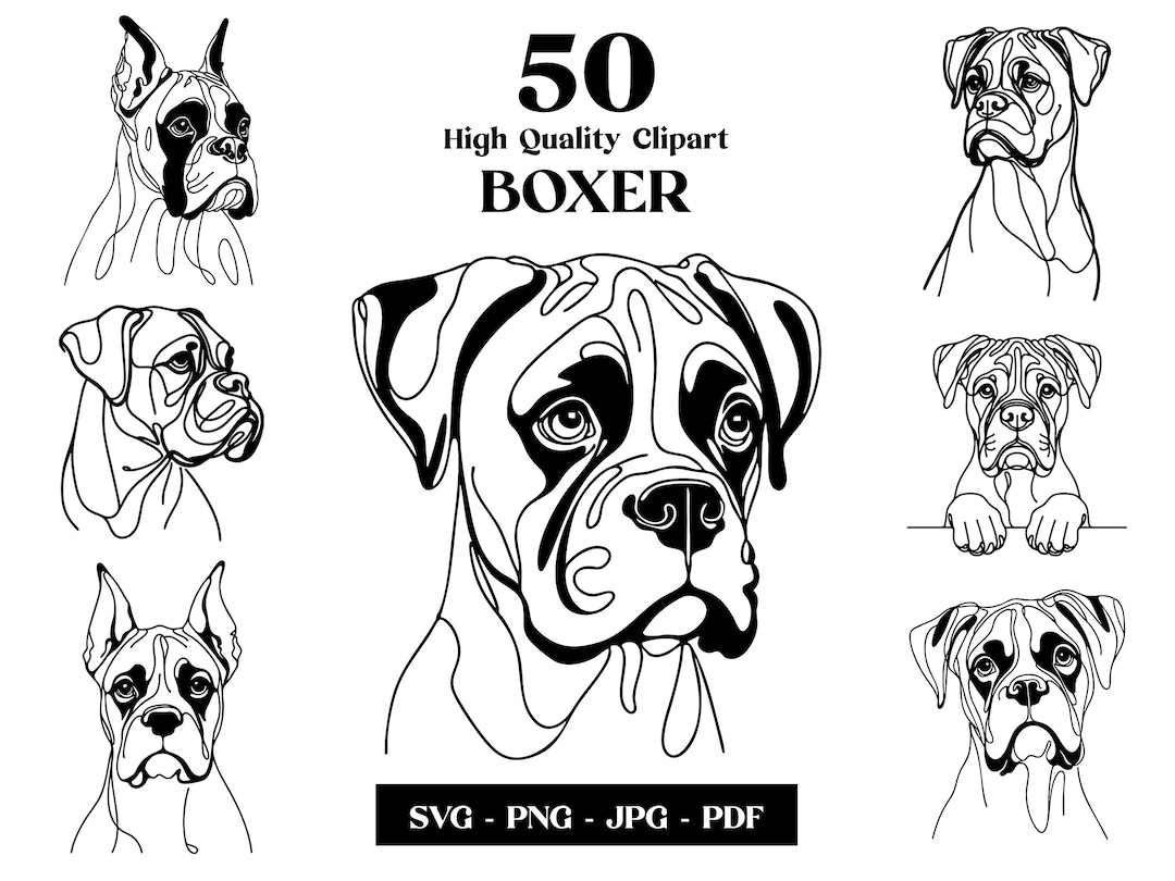 Boxer Dog Line Art Clipart Bundle: Minimalist Vector (digital Download ...