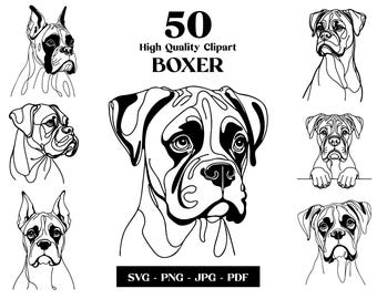 Boxer Dog Line Art Clipart Bundle: Minimalist Vector (Digital Download)