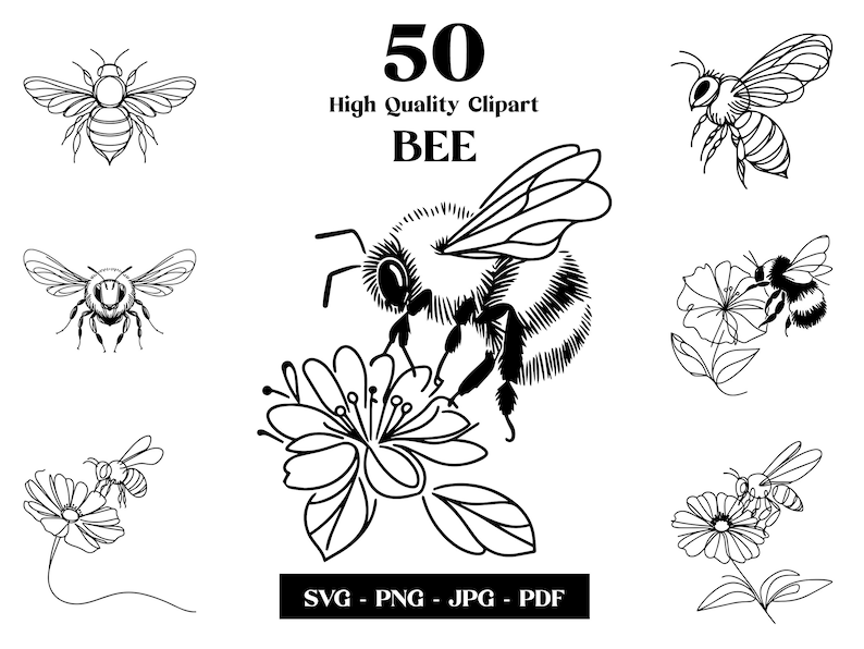 Bee Line Art SVG Clipart: Minimalist Tattoo & Sublimation Design ...
