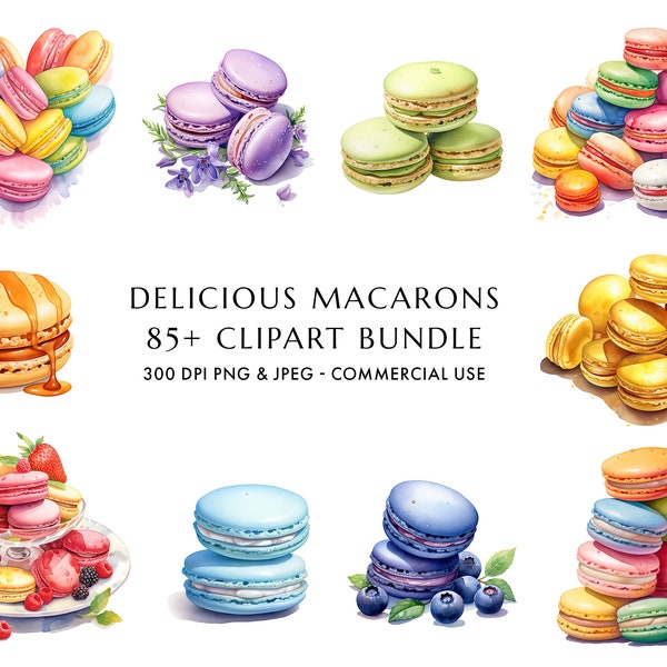 Watercolor Macarons Clipart: 85+ PNG & JPEG Dessert Graphics (Digital Download)