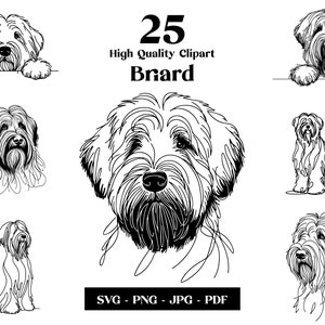 Briard Hund SVG & PNG Clipart Bundle: Digitale Linie Kunst, minimalistische Vektor Hund Zeichnung für Sublimation, Hundeliebhaber, Welpe digitaler Download