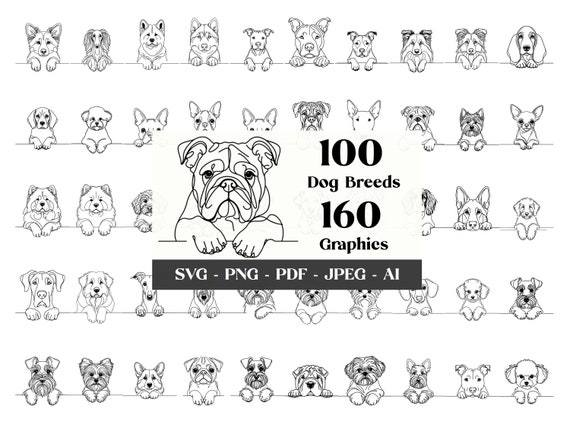 Dog Breeds SVG Clipart Bundle: 100 Lineart Designs (Digital Download)