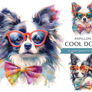 Cool Papillon Dog Clipart 12 PNG & JPEG de alta calidad, Acuarela Perros divertidos de la galaxia Impresiones, Elaboración digital, Descarga digital