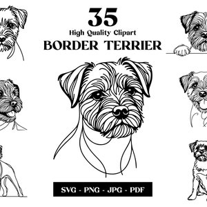 Border Terrier hond SVG & PNG clipart bundel: digitale zeer fijne tekeningen, minimalistische vector hond tekening voor sublimatie, puppy digitale download