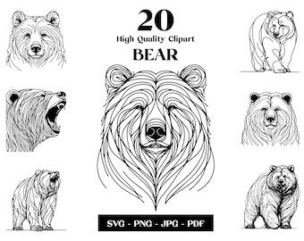 Minimalistische berenlijnkunst: dierenlogovector, tattooontwerp (digitale download)