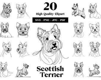 Scottish Terrier Line Art: SVG PNG Clipart Bundle (Digital Download)