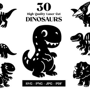 Leuke dinosaurus-SVG-bundel | ontwerpen, 10 dinosaurussen | Kwekerij muur kunst lasergesneden bestanden | Svg, pdf, png, ai, jpeg | xTool, Glowforge, Cricut