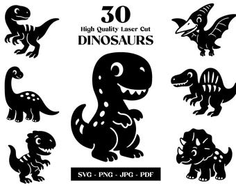 Dinosaur SVG Bundle | 30 Laser Cut Designs (pdf, png, ai, jpeg)