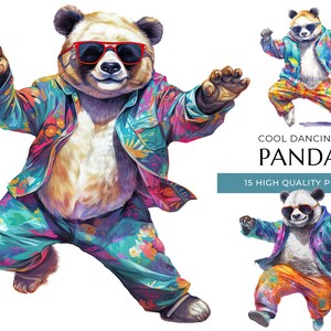 Cool Dancing Panda Clipart, 15 PNG de haute qualité, animaux aquarelle drôle, impressions numériques et projets créatifs, téléchargement numérique