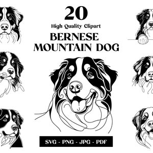 Berner Sennenhund SVG & PNG Clipart Bundle: Digitale Strichzeichnungen, minimalistische Vektor-Hundezeichnung für Sublimation, Hundeliebhaber, digitaler Download