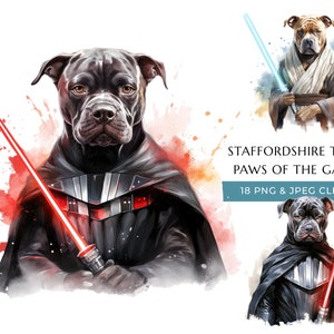 Watercolor American Staffordshire Terrier Clipart 18 High Quality PNG & JPEG, Funny Amstaff Dogs of the Galaxy , Digital Download