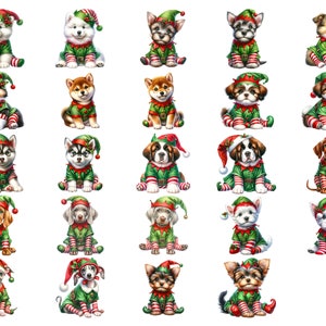 Christmas Dogs, 120 Clipart Bundle of Puppies Christmas Elves in PNG