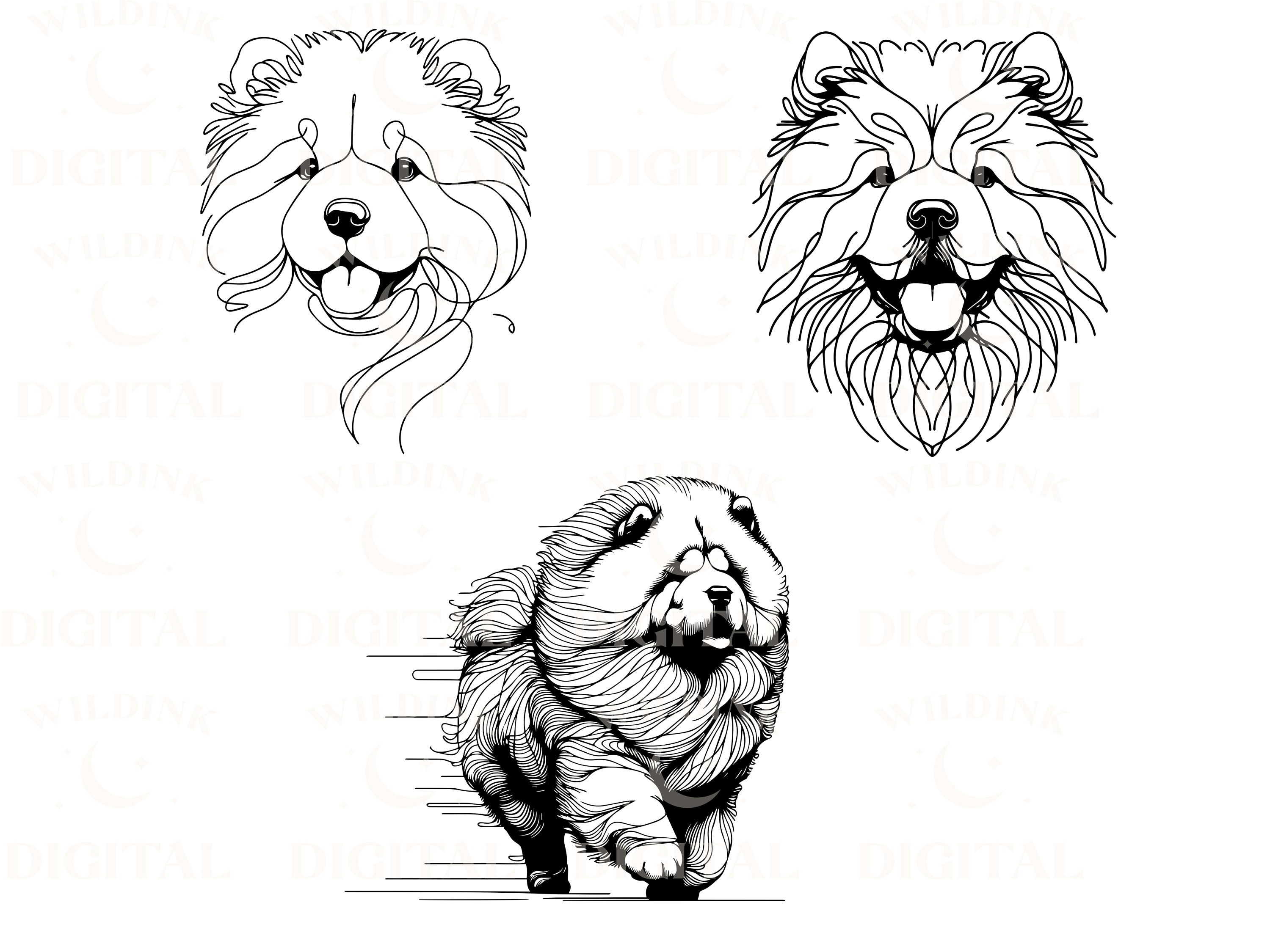 Chow Chow Line Art Clipart Bundle: Minimalist Dog Vector (digital ...