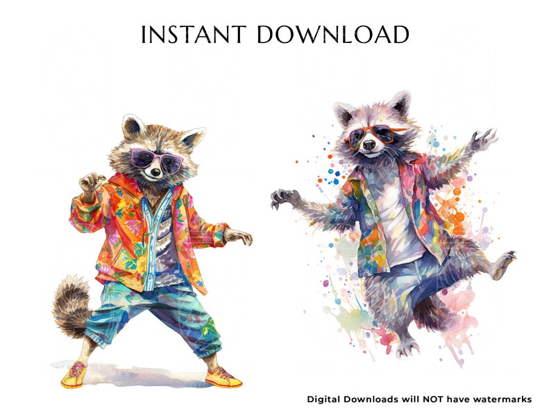 Dancing Raccoon Watercolor Clipart: Funny Animal Pngs (digital Download ...