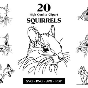 Wiewiórka SVG Clipart, Minimalistyczna grafika liniowa, Logo Animal Vector, Sztuka nowoczesna, Projekt tatuażu i sublimacji, Haft, Pobieranie cyfrowe