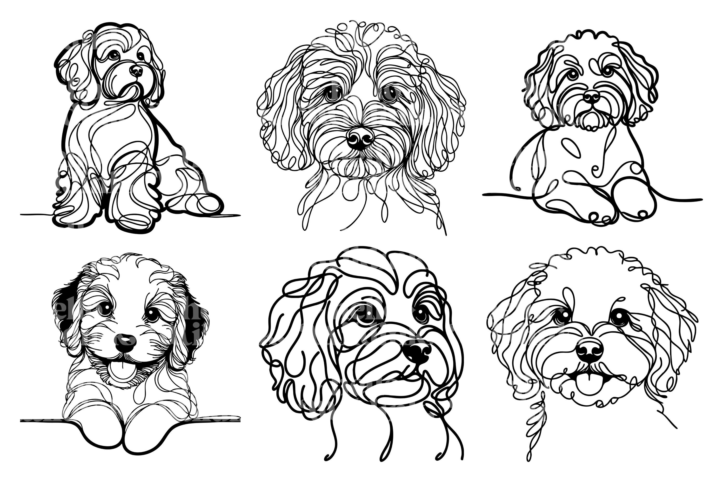 Cavapoo Line Cavapoo Line Art SVG & PNG Clipart Bundle: Minimalist Dog Tattoo Design ...