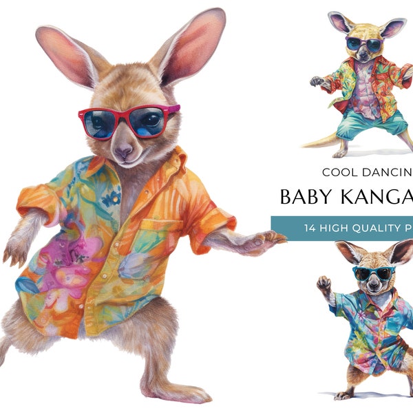 Cool Dancing Baby Kangaroo Clipart, 14 High Quality PNG, Cute Watercolor Animals, Digital Prints and Creative Projects, Digital Download