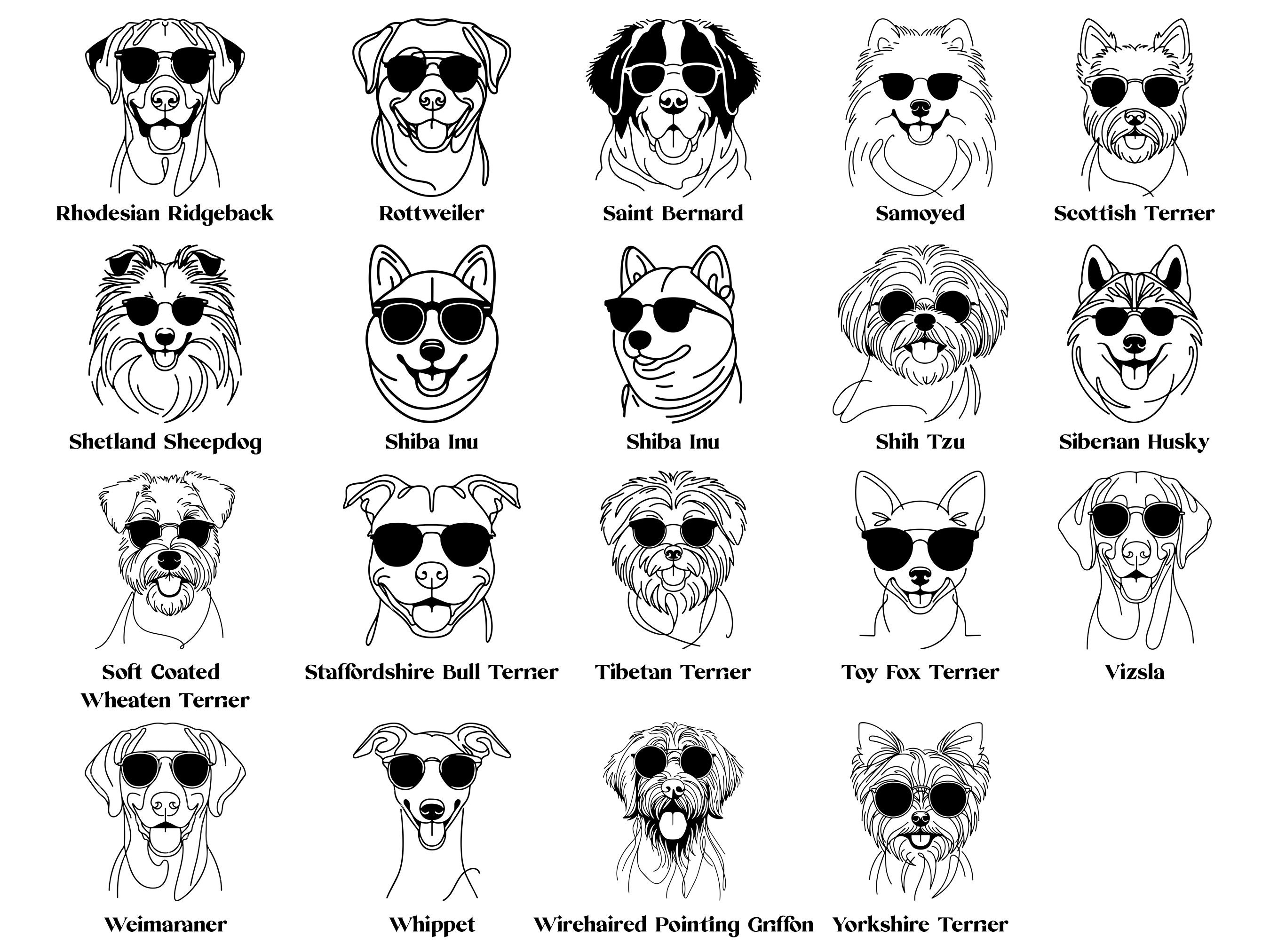 Dogs SVG Clipart Bundle: 135 Breeds With Sunglasses (digital Download ...
