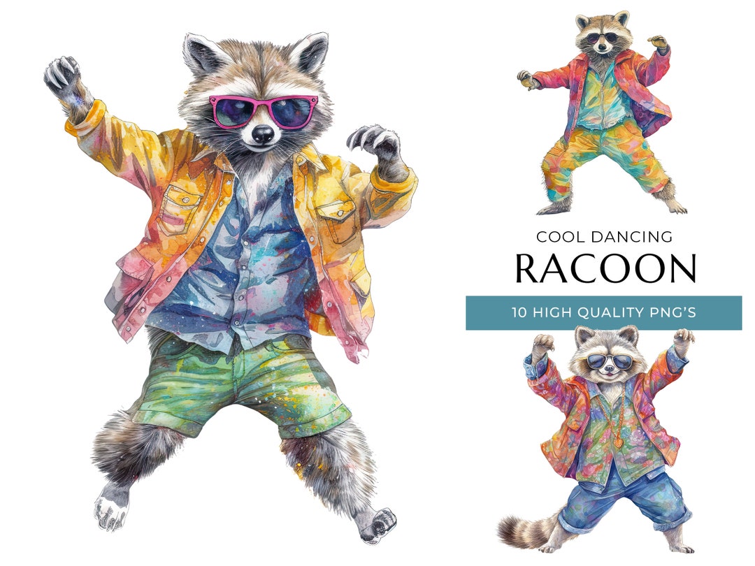 Dancing Raccoon Clipart: Funny Watercolor Animal Pngs (digital Download ...