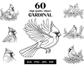 Paquete SVG de pájaro cardenal: Arte lineal minimalista (descarga digital)