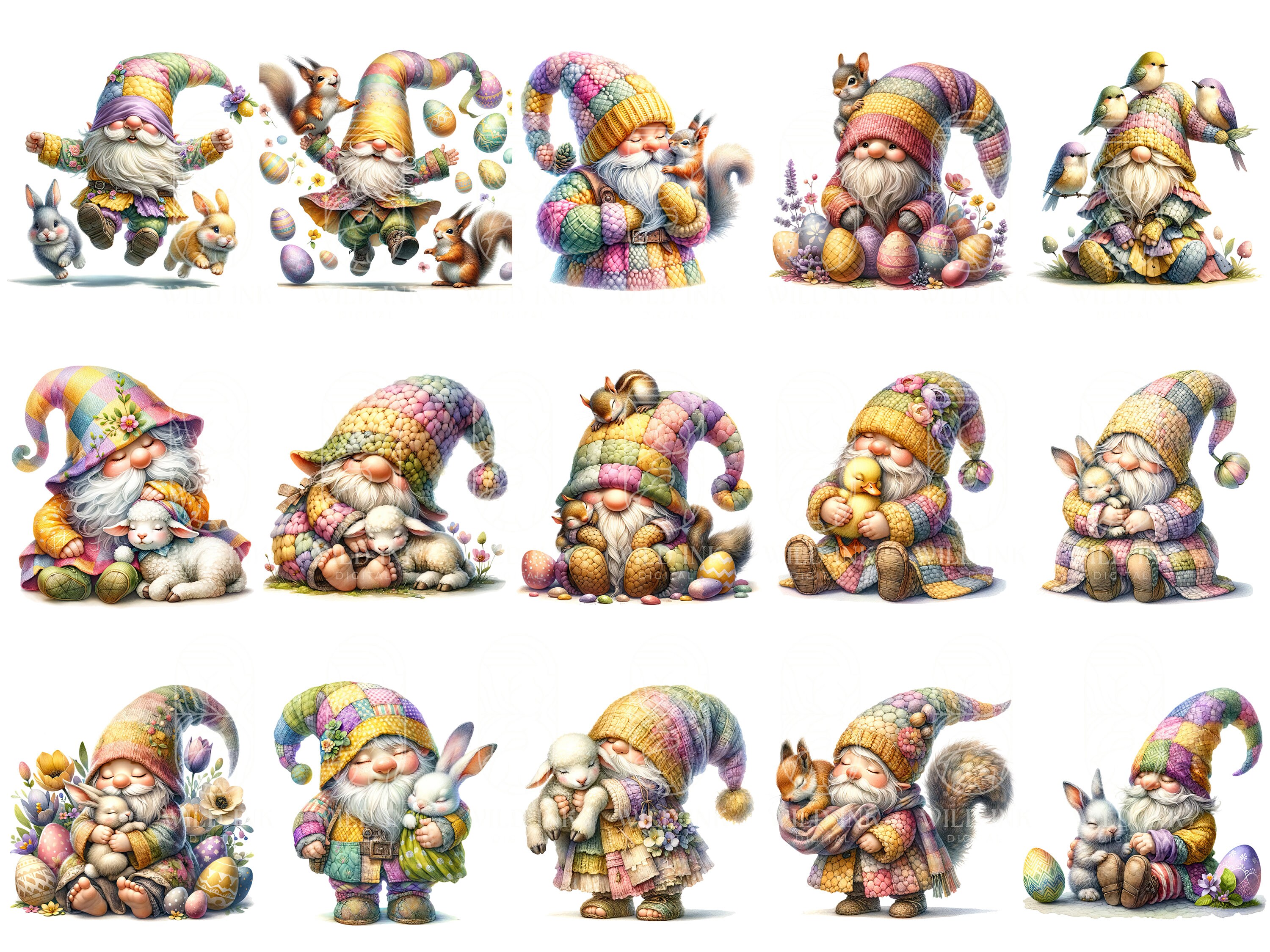 Watercolor Easter Gnome Clipart Bundle: 66 PNG & JPEG Images (digital ...