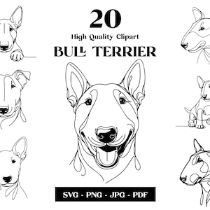 Bull Terrier SVG & PNG Clipart Bundle: Digitale Strichzeichnungen, minimalistische Vektor-Hundezeichnung für Sublimation, Hundeliebhaber, Welpe digitaler Download