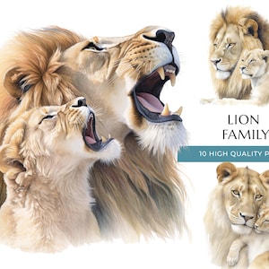 Pai leão e filhote, impressão de leão pai e bebê, 10 PNGs de alta qualidade, presente de berçário Safari para o pai, sublimação, conjunto de download digital instantâneo 2