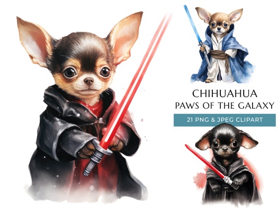 水彩画のチワワの子犬のクリップアート：面白いギャラクシードッグ
