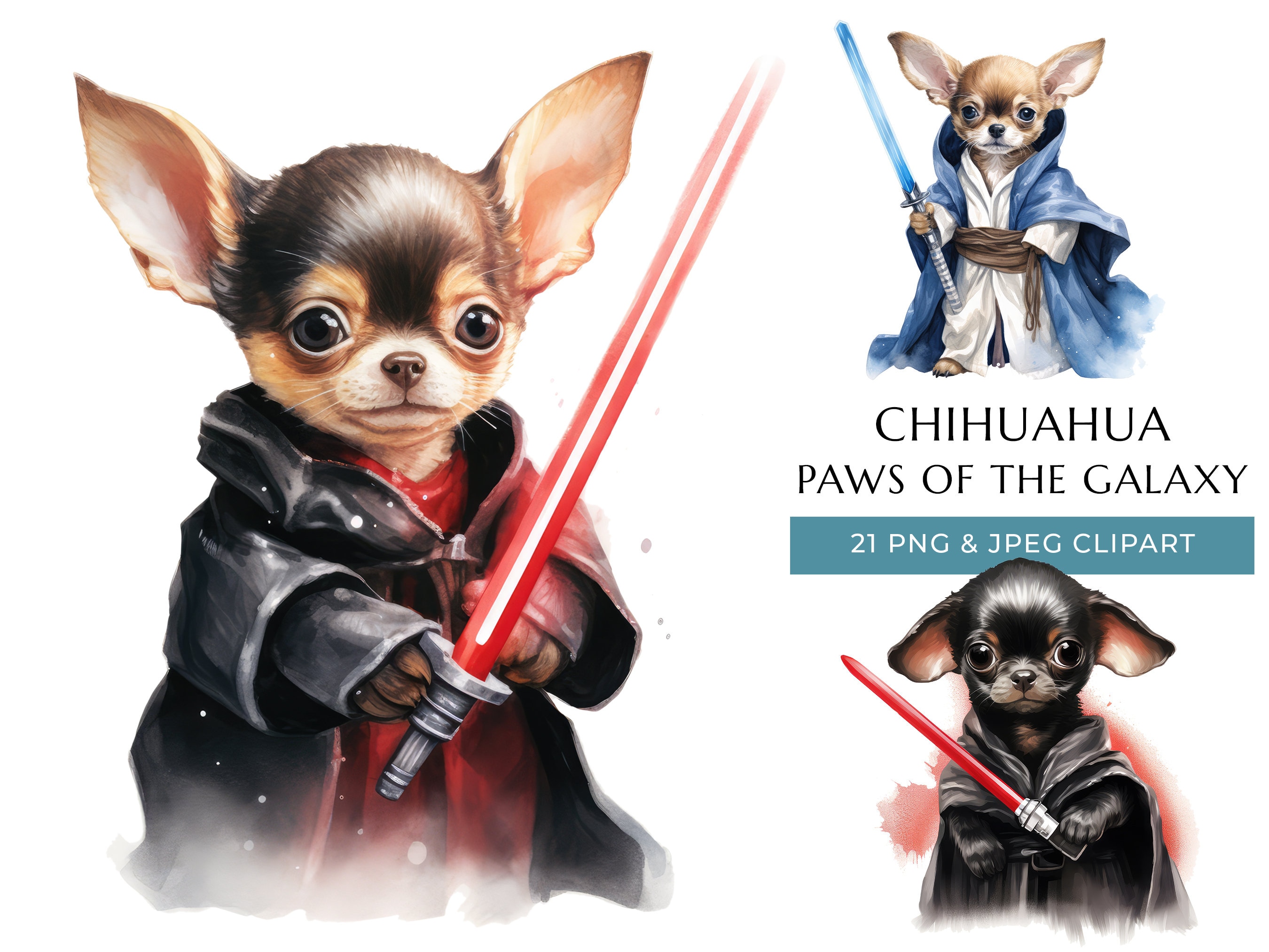 水彩画のチワワの子犬のクリップアート：面白いギャラクシードッグ