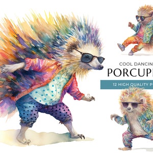 Dancing Porcupine Clipart: 12 Watercolor PNGs (Digital Download)