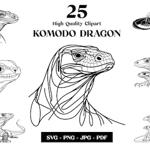 Komodo Dragon SVG Clipart: Minimalist Line Art (Digital Download)