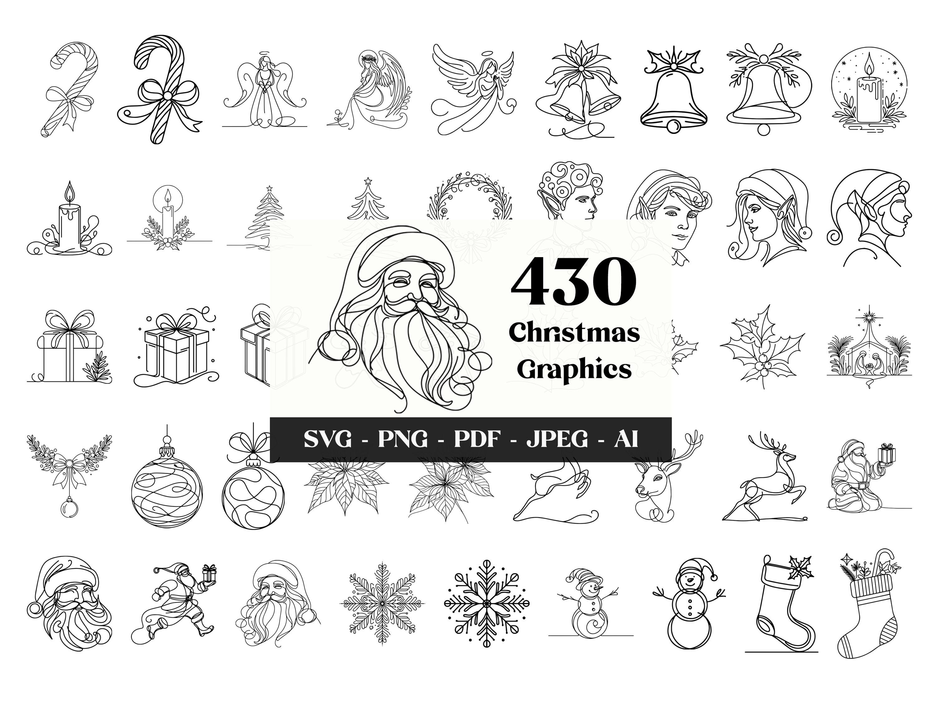 430 Christmas Line Art SVG Clipart Bundle (digital Download
