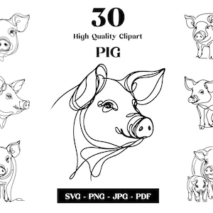 Clipart SVG di maiale, linea arte minimalista della fattoria, vettore animale logo, arte moderna, disegno di tatuaggio e sublimazione, ricamo, download digitale