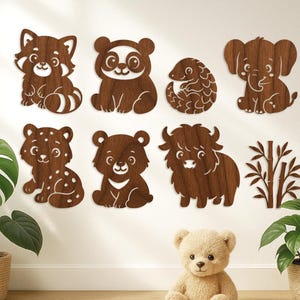 Pacote SVG de animais asiáticos, 30 cliparts fofos de animais, panda, elefante, panda vermelho, iaque, corte a laser, Glowforge, Cricut, decoração de berçário, arquivos CNC