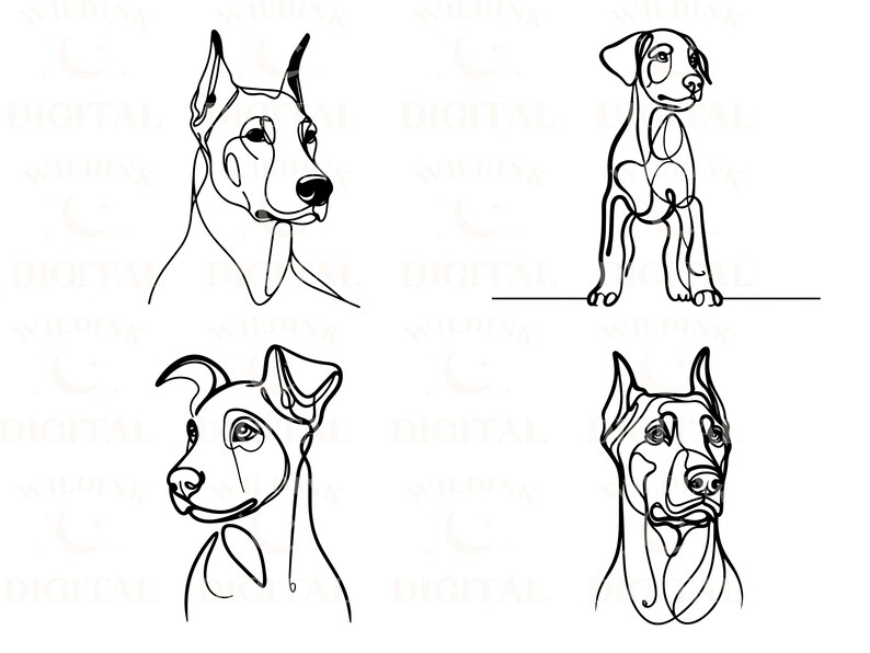 Doberman Line Art: Minimalist Vector Dog Clipart Bundle (digital ...