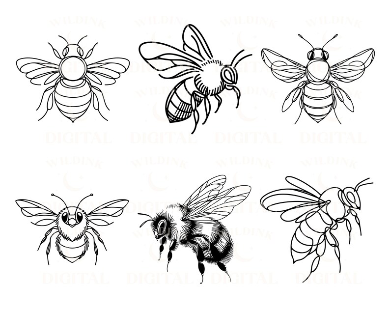 Bee Line Art SVG Clipart: Minimalist Tattoo & Sublimation Design ...