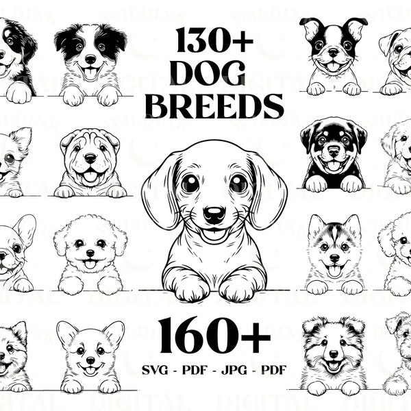 Peeking Puppy Clipart SVG Bundle: 130+ Dog Breeds (Digital Download)