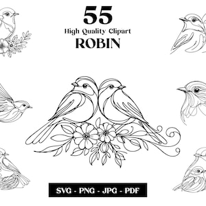 Clipart SVG Robin Bird, dessin au trait minimaliste, logo vectoriel animal, Art moderne, tatouage et sublimation, broderie, téléchargement numérique