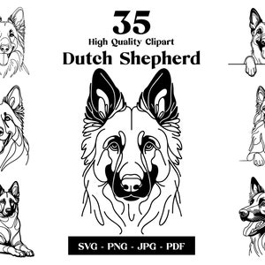 Paquete de imágenes prediseñadas SVG y PNG de pastor holandés: arte de línea digital, dibujo de perro vectorial minimalista para sublimación, amante de los perros, descarga digital de cachorros