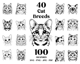 Cat Breeds SVG Bundle: 100 Cat Graphics for Cricut (Digital Download)