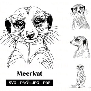 Erdmännchen SVG Clipart, minimalistische Linie Kunst, Logo Tier Vektor, moderne Kunst, afrikanische Wildtiere Tattoo & Sublimationsdesign, digitaler Download