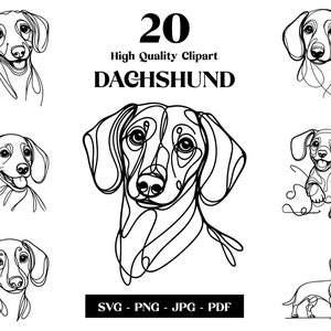 Dackel SVG & PNG Clipart Bundle: Dackel Digitale Linie Kunst, Weiner minimalistische Vektorhundezeichnung für Sublimation, Hundeliebhaber