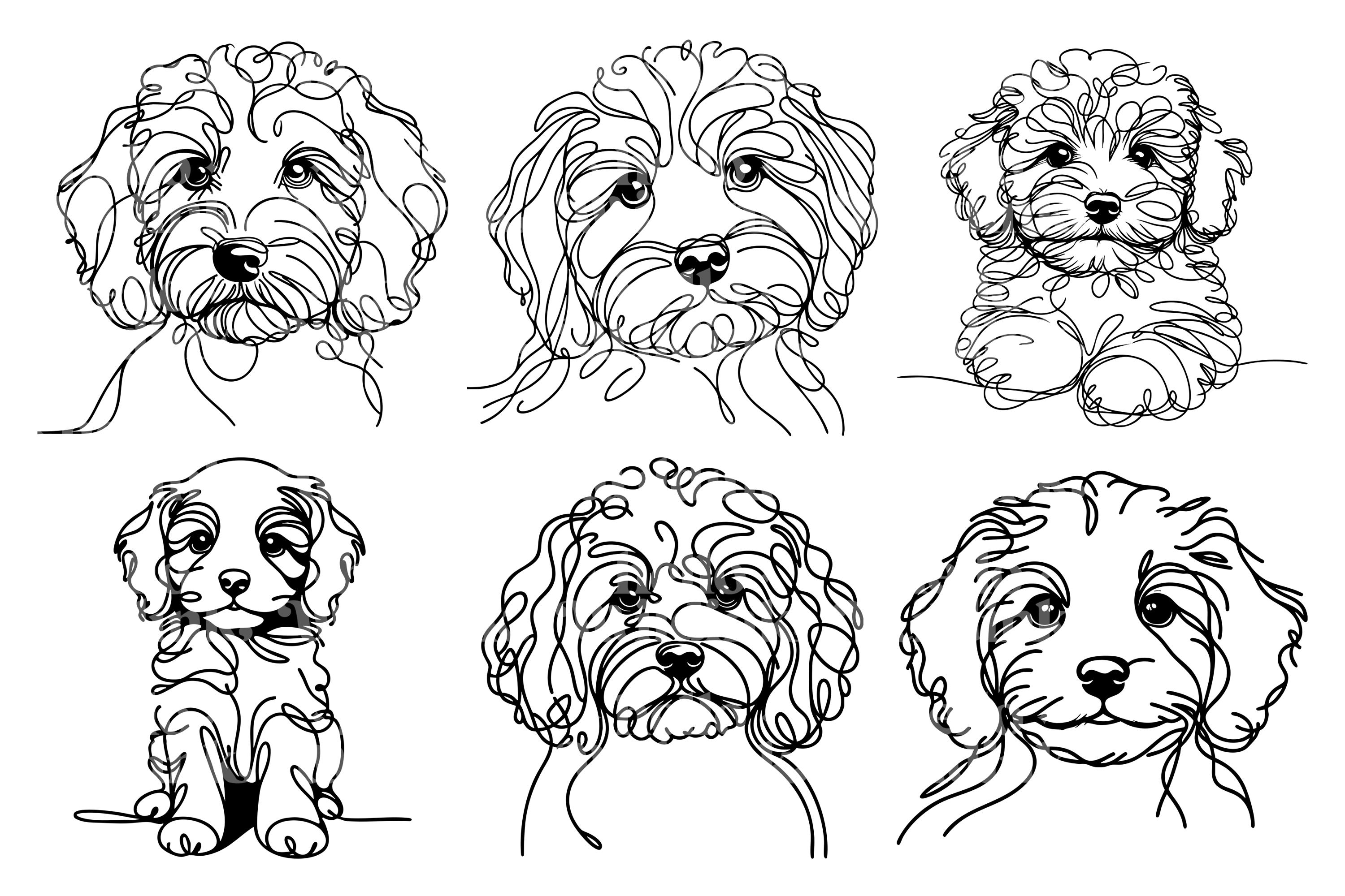 Cavapoo Line Art SVG & PNG Clipart Bundle: Minimalist Dog Tattoo Design ...