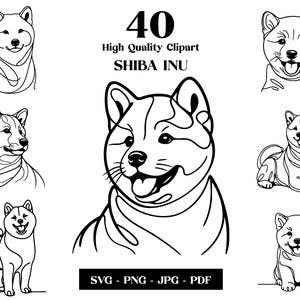Shiba Inu SVG & PNG Clipart Bundle: Digital Line Art, Minimalist Vector Dog Drawing for Sublimation, Dog Lover, Dog Tattoo, Digital Download