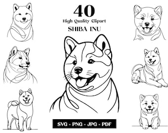 柴*キ様 46.オリジナル手描きイラスト　モノクロ 柴犬の線画クリップアート集：ミニマリストな犬のベクター（デジタル