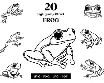 Frog SVG Clipart, Minimalist Line Art, Logo Animal Vector, Modern Art, Tattoo & Sublimation Design, Embroidery, Digital Download