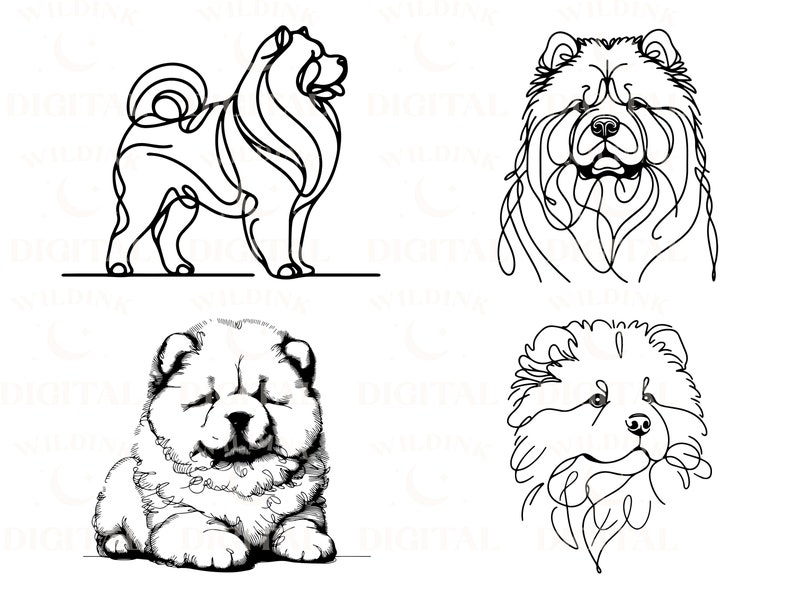 Chow Chow Line Art Clipart Bundle: Minimalist Dog Vector (digital ...