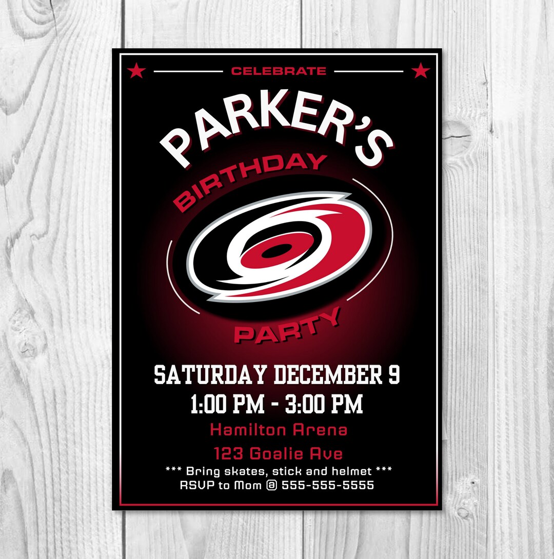 Hurricanes Hockey Birthday Invitation, Hockey Birthday, Canes Birthday ...
