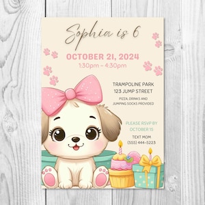 Puppy Birthday Invitation, Dog Birthday, Puppy Birthday, Puppy themed digital invite, Editable Template, Editable Canva
